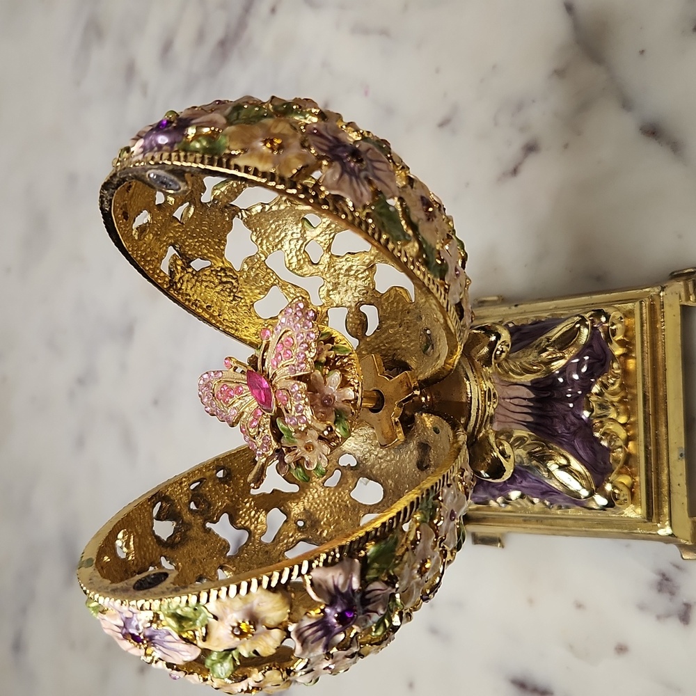 Vintage | Rue Moliere Bejeweled Covered Egg Music Box Plays Swan Lake